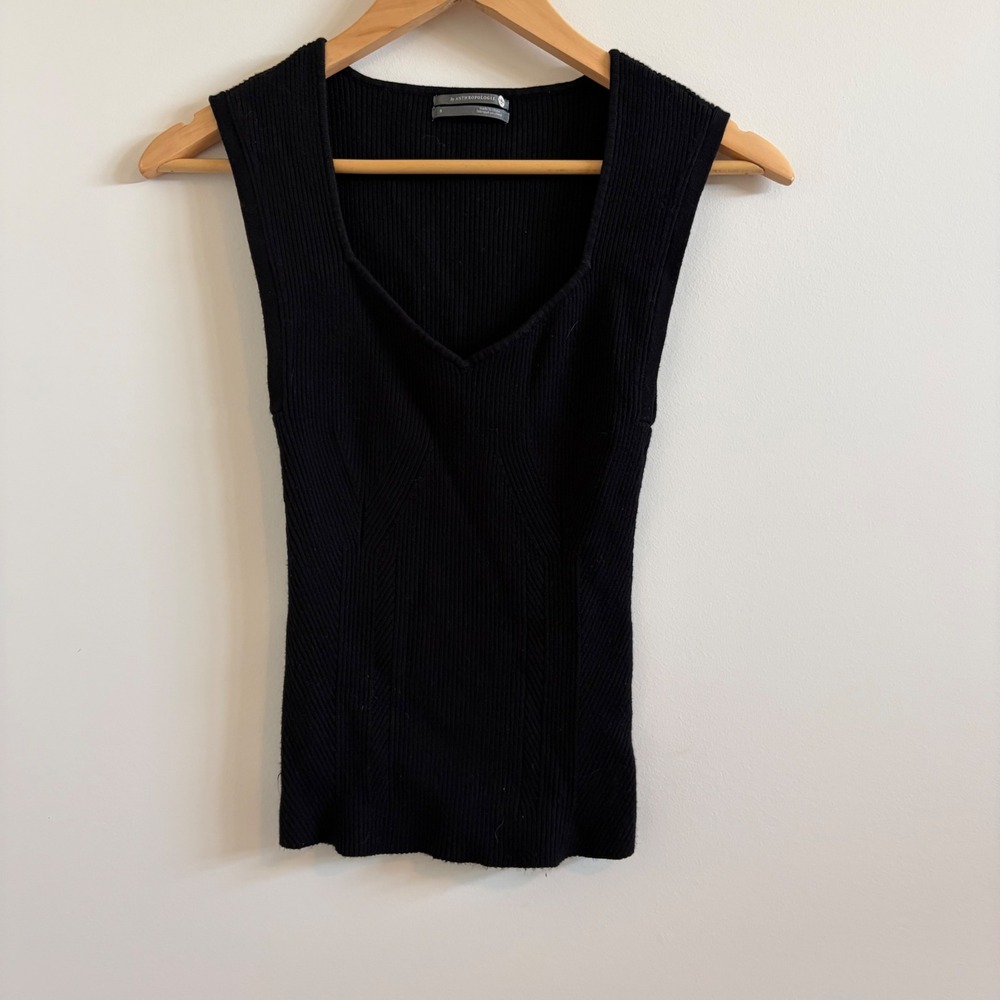 Anthropologie Black Ribbed Knit V-Neck Tank Top Sleeveless Size S